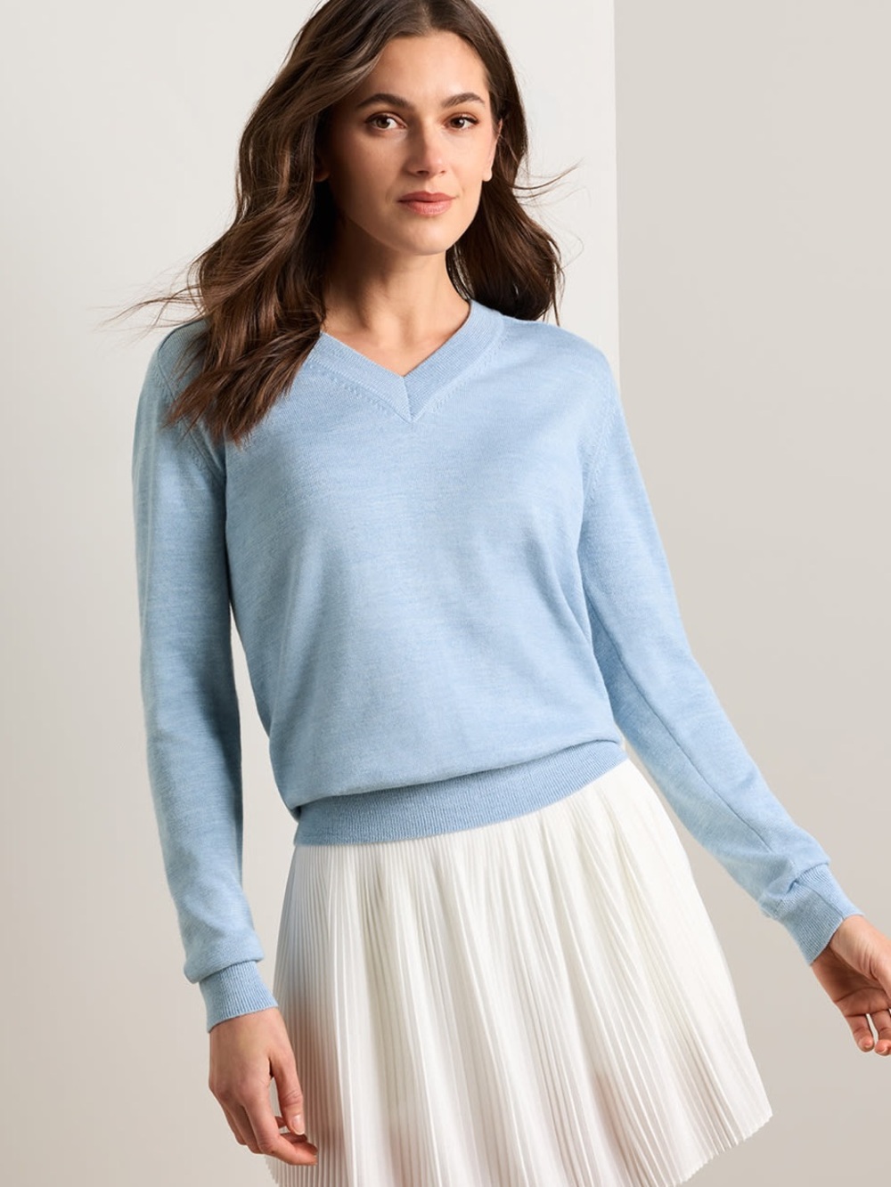 Peter Millar Solarspun Sport Rainwater Blue V-Neck Merino Wool Sweater | XS
